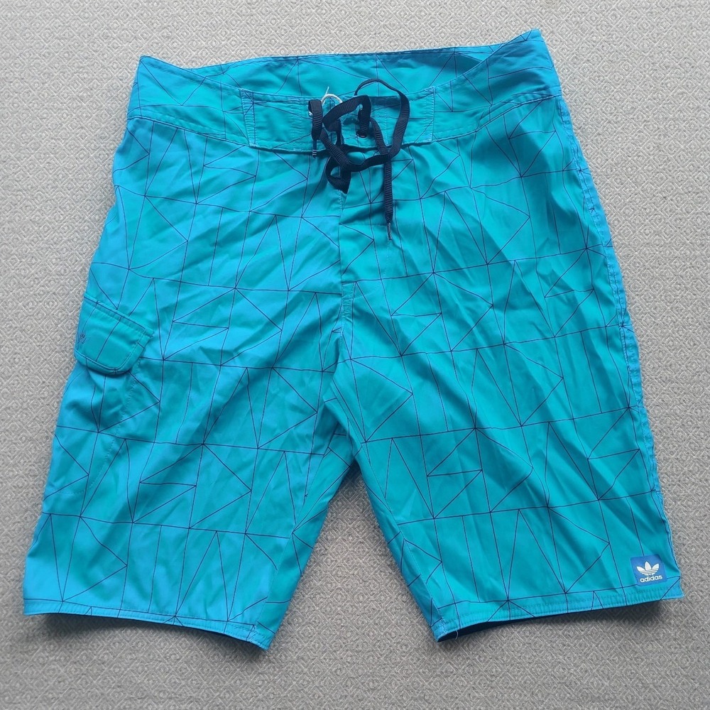 Adidas Board Shorts Mens‎ 30 Blue Climalite Geometric Swim Trunks Cargo Pocket